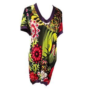 Custo Barcelona Graphic Floral Tunic Dress Tropical Cat Abstract Print Size S